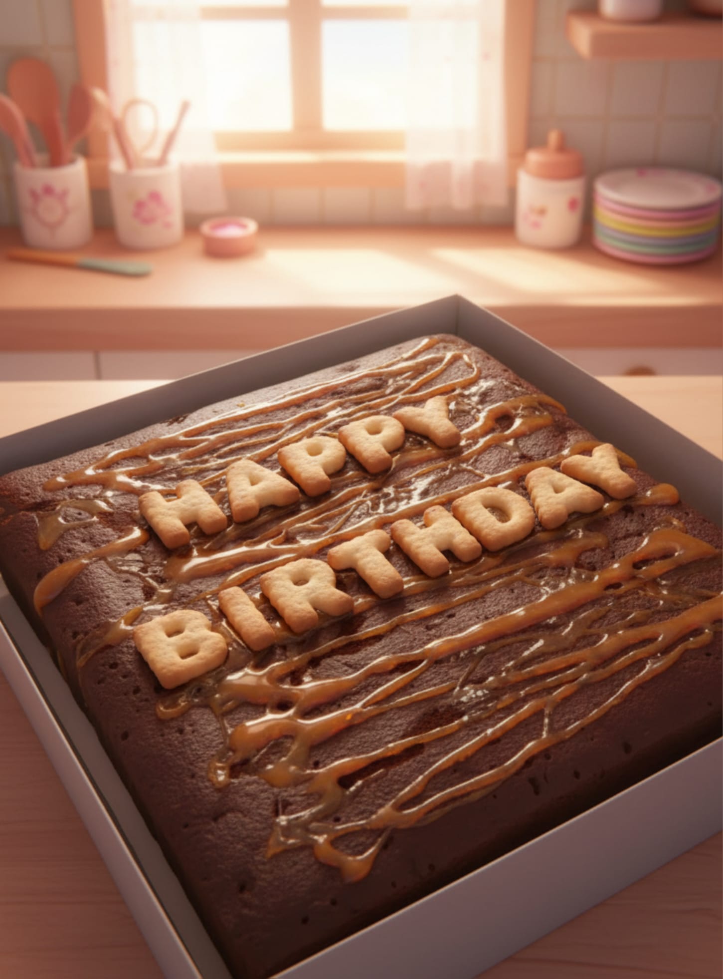 Custom birthday Fugies brownie with message on top